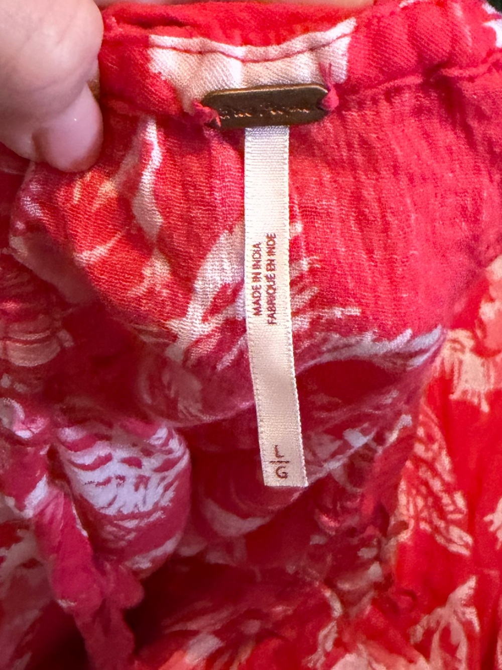 Free People Raspberry Pink Red Tropical Cutout Maxi Dress Size L - Picture 7 of 7